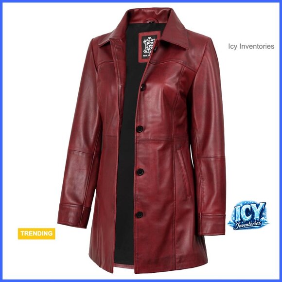 Jackets & Blazers - Lambskin Leather Jacket Vintage Style Long Trench Coat Women